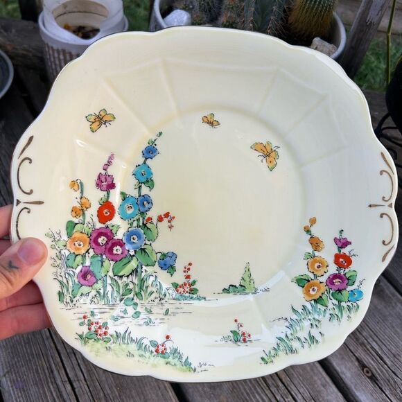 Crown Staffordshire Floral Cake Plate Serving Tray Bone China Gold Border 10" - Picture 2 of 16